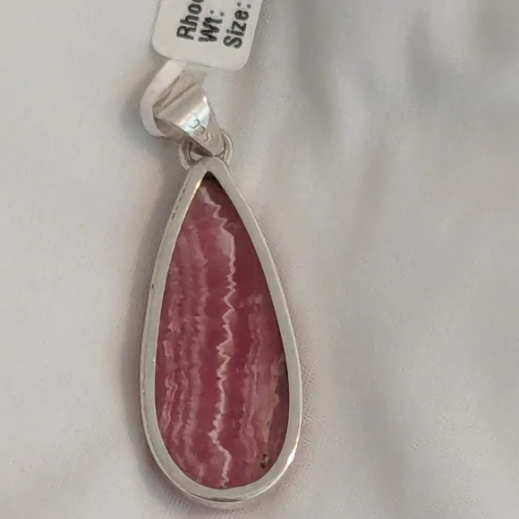 Amazing Pink Rhodochrosite Teardrop Sterling Silver 925 Pendant New With Tag - Picture 3 of 9